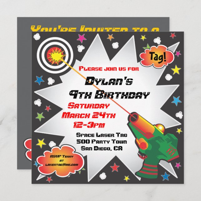 Laser Tag Birthday Party Invitation (Front/Back)