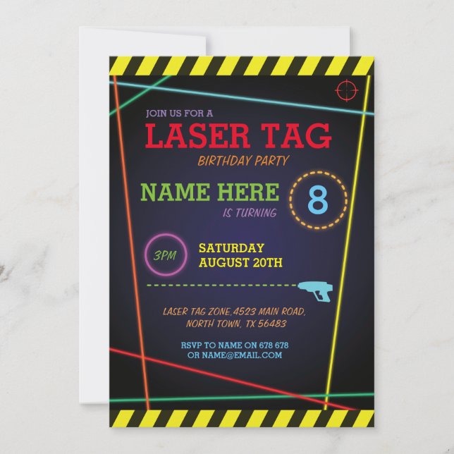 Laser Tag Birthday Party Invitation Quest (Front)