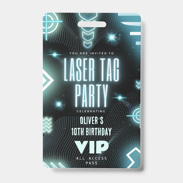 Laser tag birthday party invitation VIP Badge (Front)