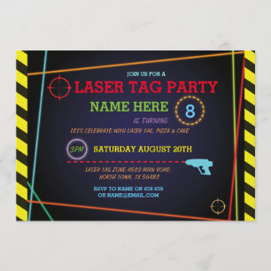 Laser Tag Birthday Party Zone Neon Invitation