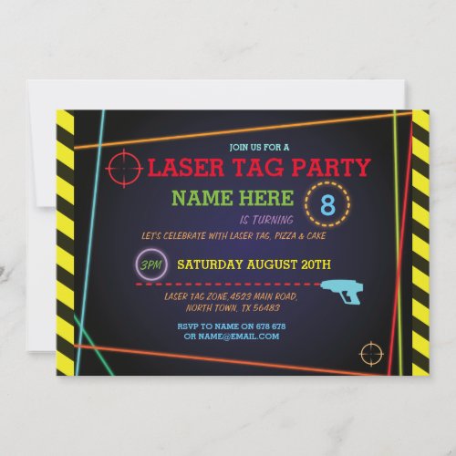 Laser Tag Birthday Party Zone Neon Invitation