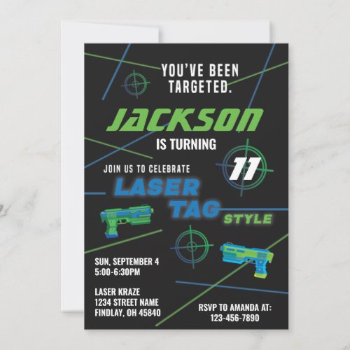 Laser Tag Blue and Green Birthday Party Invitation