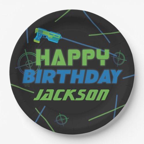 Laser Tag Blue and Green Birthday Party Paper Plates