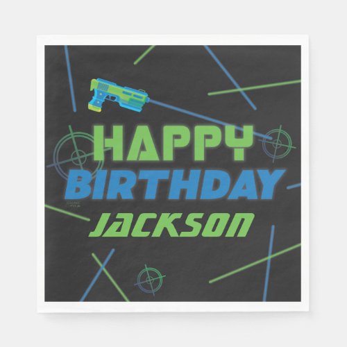 Laser Tag Blue and Green Happy Birthday Napkins