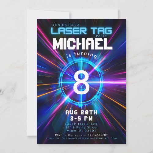 Laser Tag Blue Boy Birthday Party Invitation