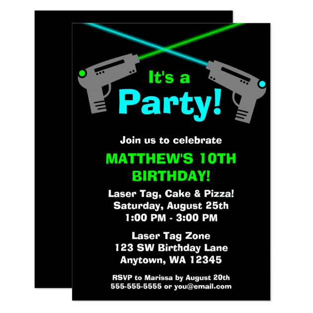 Laser Tag Blue Green Birthday Party Invitations