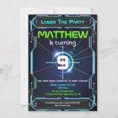 Laser Tag Boy Birthday Party Invitation Green Blue (Front)