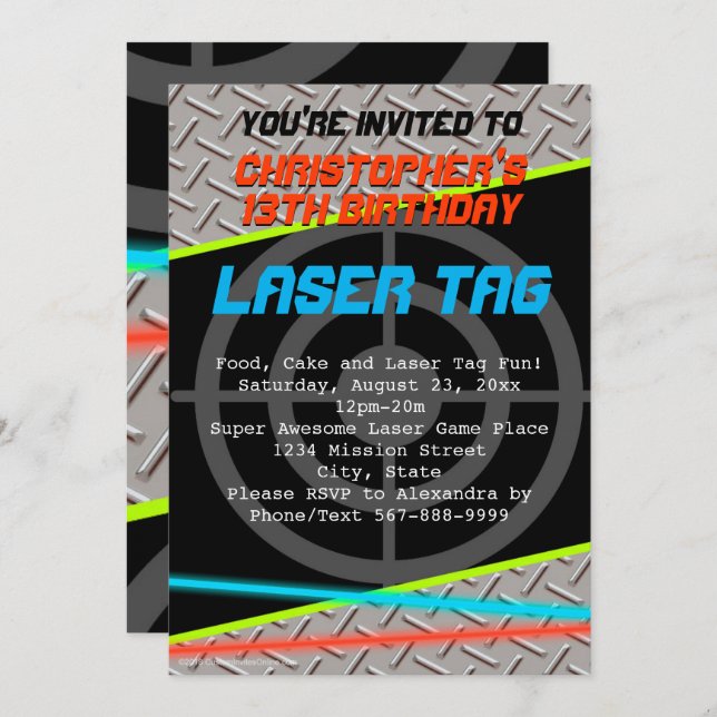 Laser Tag Boys Birthday Party Invitation (Front/Back)