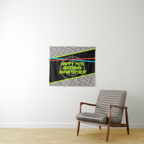 Laser Tag Boys Birthday Party Personalized Banner  Tapestry