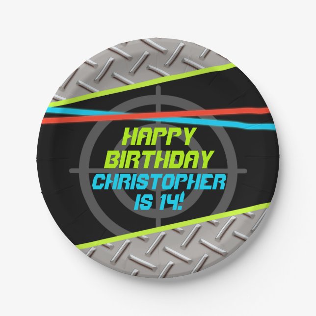 Laser Tag Boys Birthday Party Personalized Paper Plates (Front)
