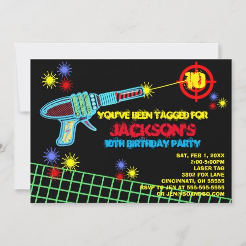 Laser Tag Custom Birthday Party Invitation