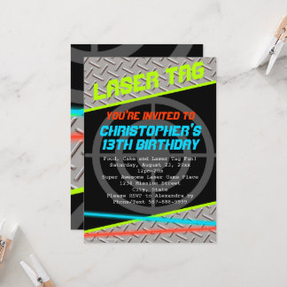 Laser Tag Custom Boys Birthday Party Invitation