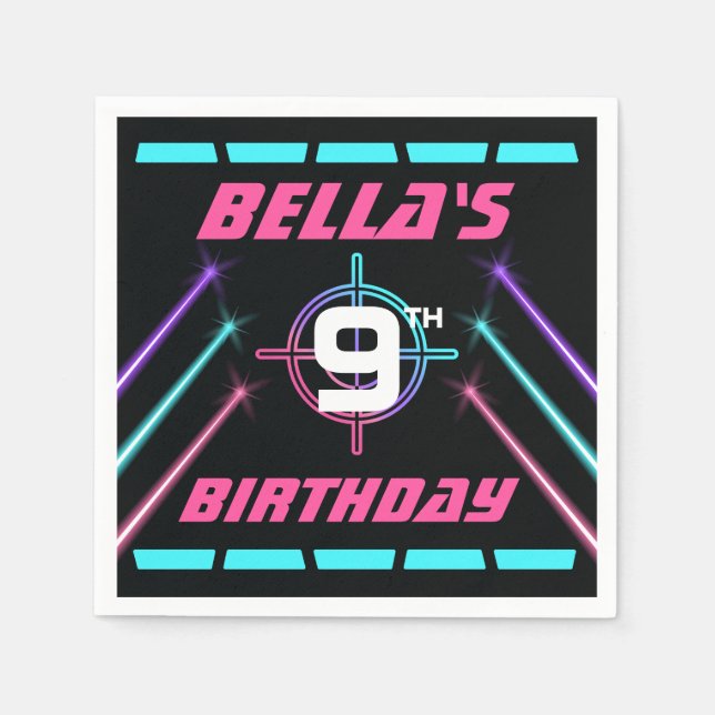 Laser Tag Girls Neon Birthday Party Napkins (Front)