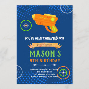 Laser tag gun birthday invitation
