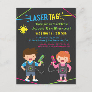 Laser Tag Kids Birthday Party Invitations