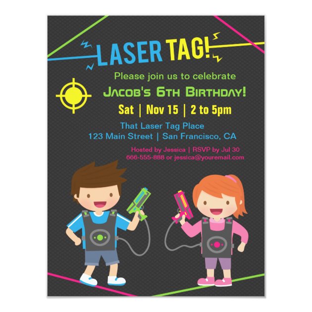 Laser Tag Kids Birthday Party Invitations