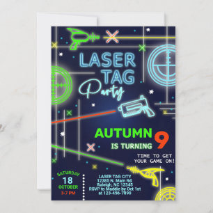Laser Tag neon boy birthday invitation. Invitation