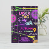 Laser Tag neon girl birthday invitation. Invitation (Standing Front)