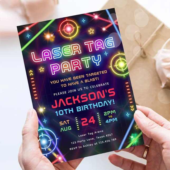 Laser Tag Neon Glow Arcade Party Boy Birthday Invitation (Creator Uploaded)