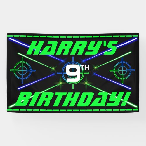 Laser Tag Neon Green and Blue Beams Birthday Party Banner