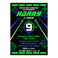 Laser Tag Neon Green and Blue Beams Birthday Party Invitation