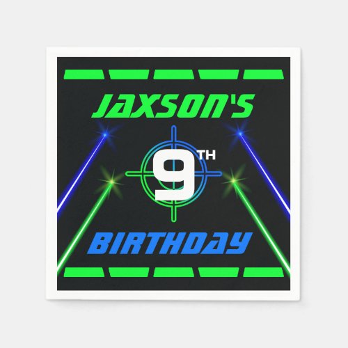 Laser Tag Neon Green and Blue Birthday Party Napkins