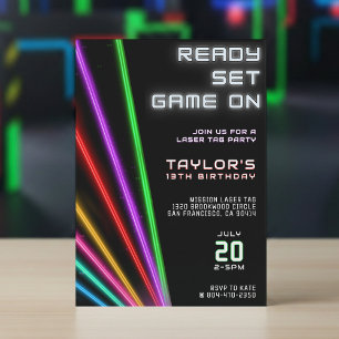 Laser Tag Neon Light Birthday Party Invitation