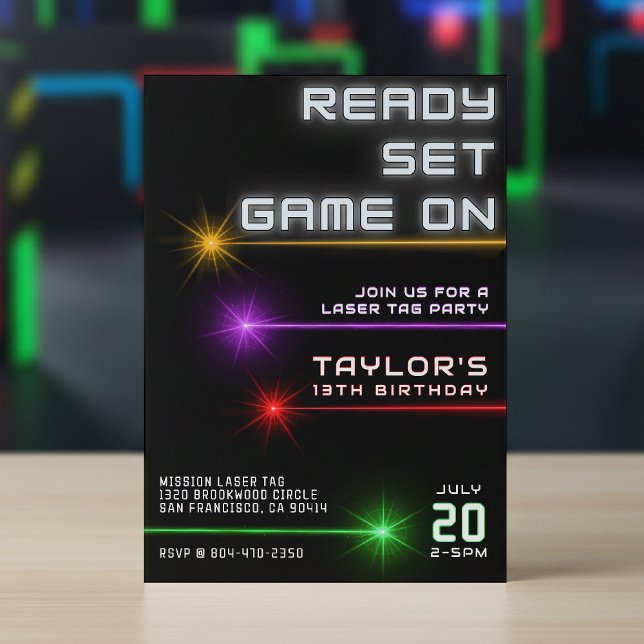 Laser Tag Neon Light Birthday Party Invitation (Laser Tag Neon Birthday Party Invitation
)