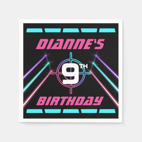 Laser Tag Neon Pink Birthday Party Napkins