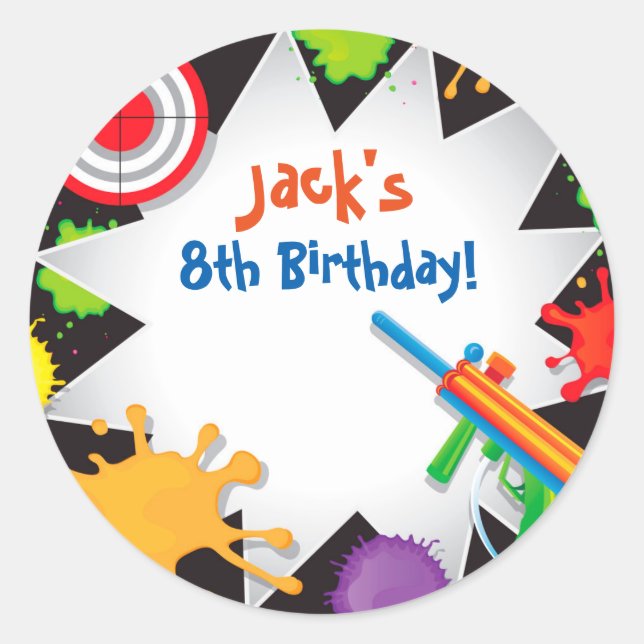 Laser Tag Paint Ball Birthday Favor Stickers (Front)