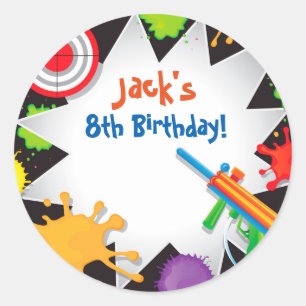 Laser Tag Paint Ball Birthday Favor Stickers