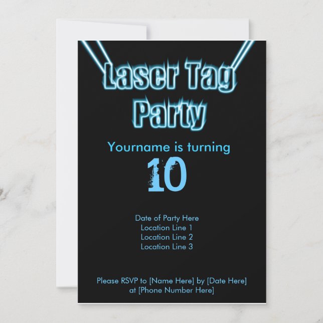 Laser Tag Party Blue Invitation (Front)