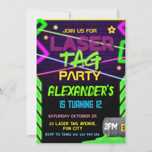 Laser Tag Party Neon Birthday Invitation