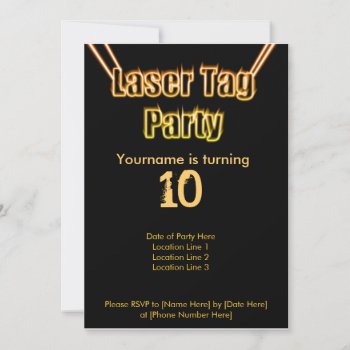 Laser Tag Party Orange Invitation by rheasdesigns at Zazzle