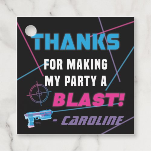 Laser Tag Pink Purple Blue Birthday Thank You Tag