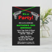 Laser Tag Red Green Birthday Party Invitations (Standing Front)