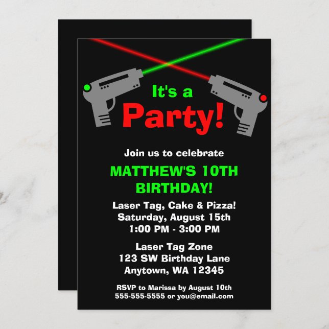 Laser Tag Red Green Birthday Party Invitations (Front/Back)