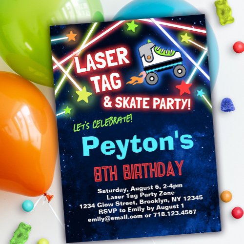 Laser Tag Roller Skate Birthday Party Invitation