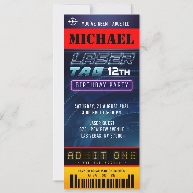 Laser Tag Ticket Pass Birthday Party Invitation (Front)