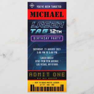 Laser Tag Ticket Pass Birthday Party Invitation
