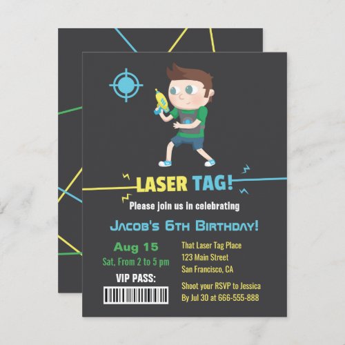 Laser Tag VIP Pass Boys Birthday Party Invitations