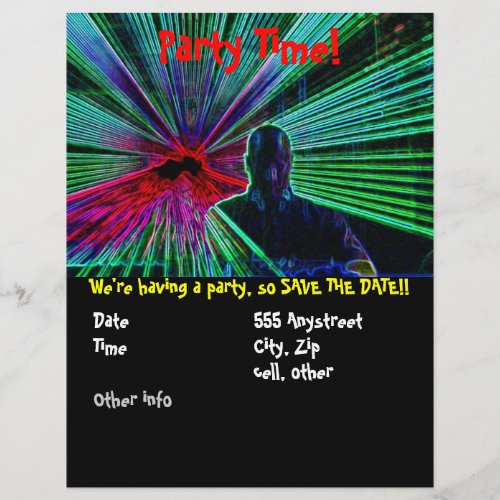 Lasers on DJ party flyer