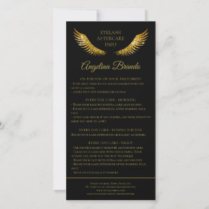 Lash Aftercare Info Gold Glitter Wings Black Thank You Card