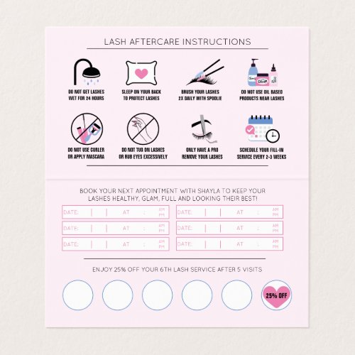 Lash Aftercare Instructions  Appointment Reminder Business Card