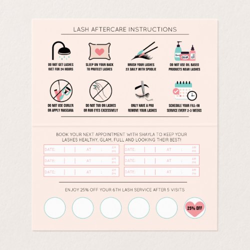 Lash Aftercare Instructions  Appointment Reminder Business Card