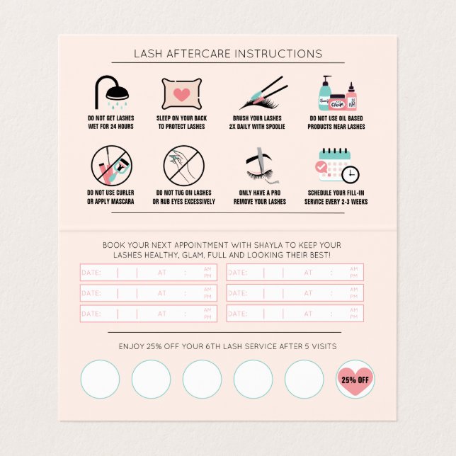 Lash Aftercare Instructions & Appointment Reminder Business Card (Inside Unfolded)