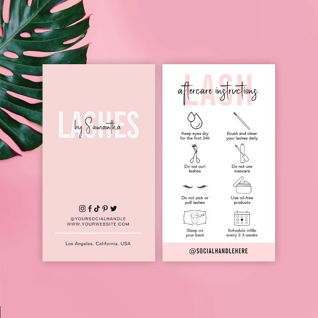 Lash Aftercare Instructions Feminine Pink Modern Business Card