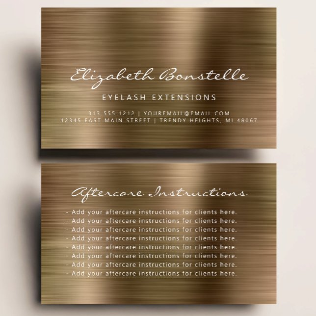 Lash Aftercare Instructions Gold Metallic Business Card (Creator Uploaded)