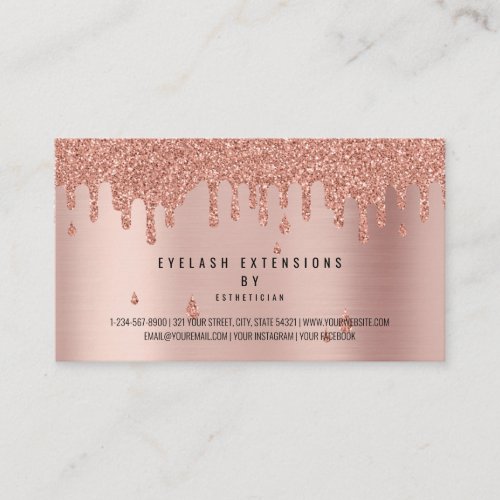 Lash Aftercare Instructions Rose Pink Gold Glitter Business Card
