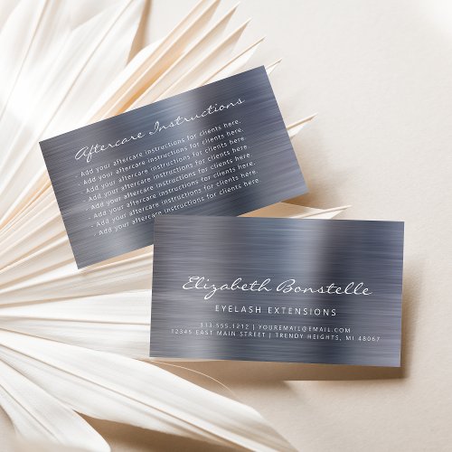 Lash Aftercare Instructions Silver Metallic Business Card